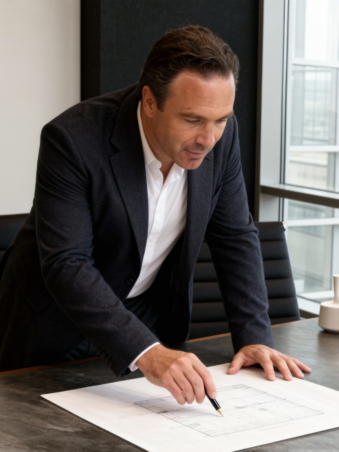 Miguel Shaban reviewing property plans