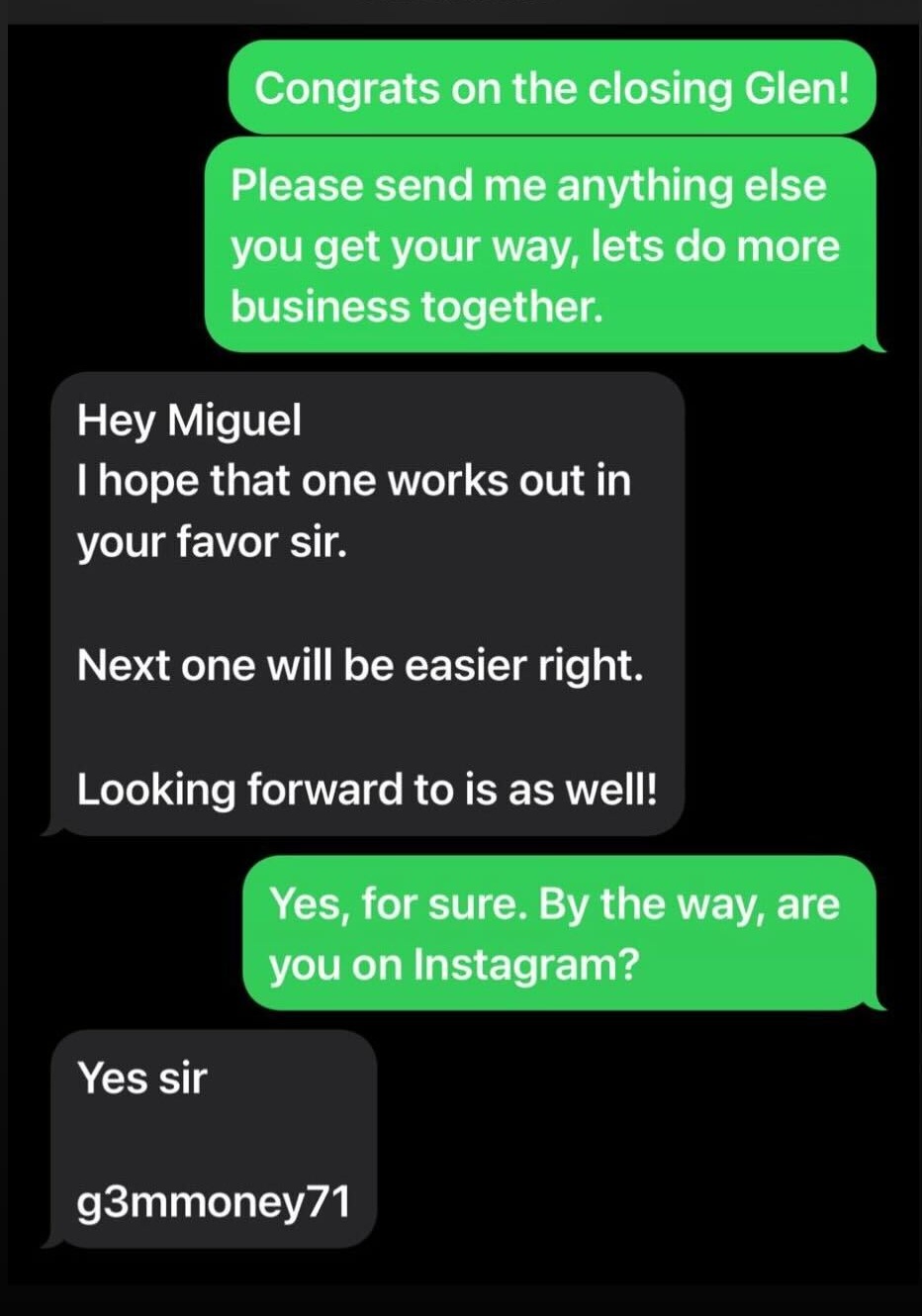 Text from Glen Michael